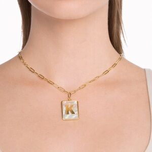 MAYAMAR Initial K Necklace Gold Paperclip Chain Mother Pearl Pendant